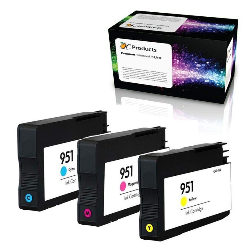 OCProducts Refilled Ink Cartridge Replacement 3 Pack for HP 951 for Officejet Pro 8610 8600 276DW 8100 8615 8620 (1 Cyan 1 Magenta 1 Yellow)